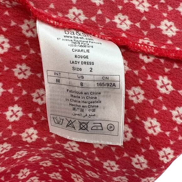 ba&sh Charlie Dress Wrap Crepe Short Sleeve Floral Print Red White Size 2 US 8 - Picture 12 of 14